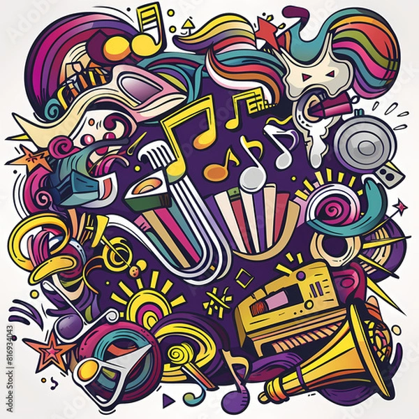 Fototapeta Abstract Classical music hand drawn doodle banner cartoon vector image