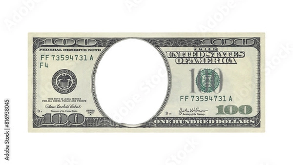 Obraz Realistic 100 Dollar Bill Mockup on White Background