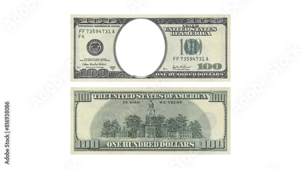 Obraz Realistic 100 Dollar Bill Mockup on White Background