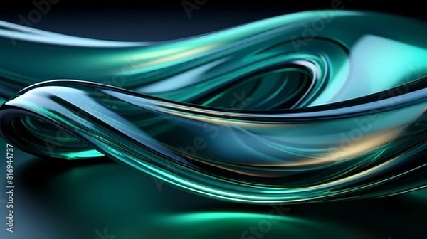 Fototapeta Digital technology glass dark green and blue curve poster background