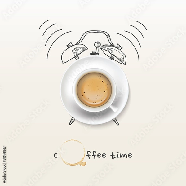 Obraz filiżanka kawy czas zegar koncepcja tło