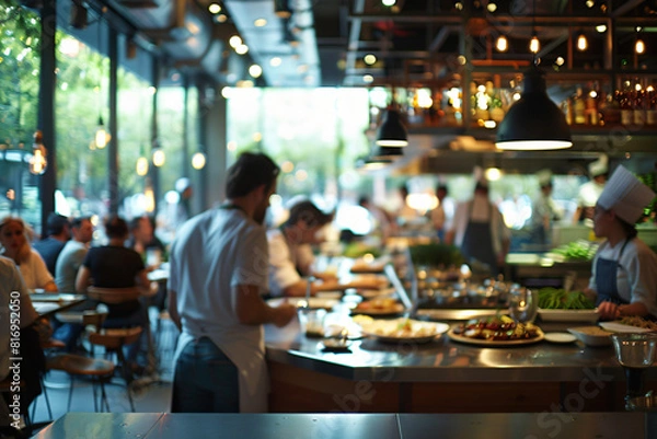 Obraz Blurred Restaurant Background with People - Generative AI.