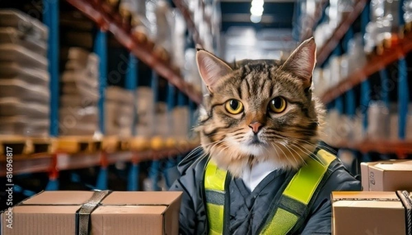 Obraz 大型倉庫で働く猫