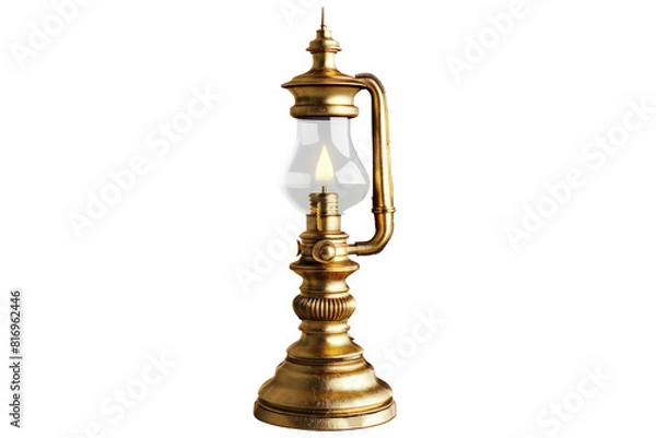 Fototapeta A gold lamp with a light inside of it, illustrations, clipart, isolated on a transparent background.