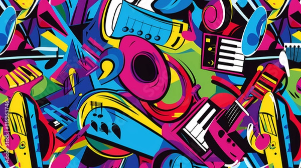 Fototapeta Abstract Classical music hand drawn doodle banner cartoon vector image