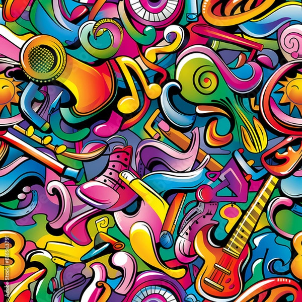 Fototapeta Abstract Classical music hand drawn doodle banner cartoon vector image