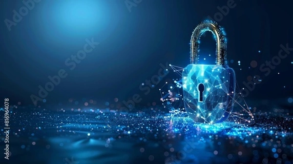 Fototapeta Sleek digital padlock securing a virtual gateway, set against a cyberthemed dark blue backdrop Conceptual, digital art