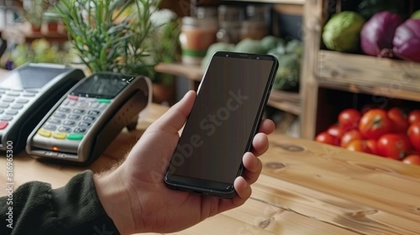 Obraz payment by phone. Remote payment. Contactless payment