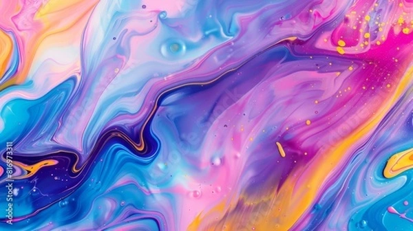 Fototapeta Colorful purple liquid paint background, colorful swirls and waves of fluid acrylic art print, psychedelic background.
