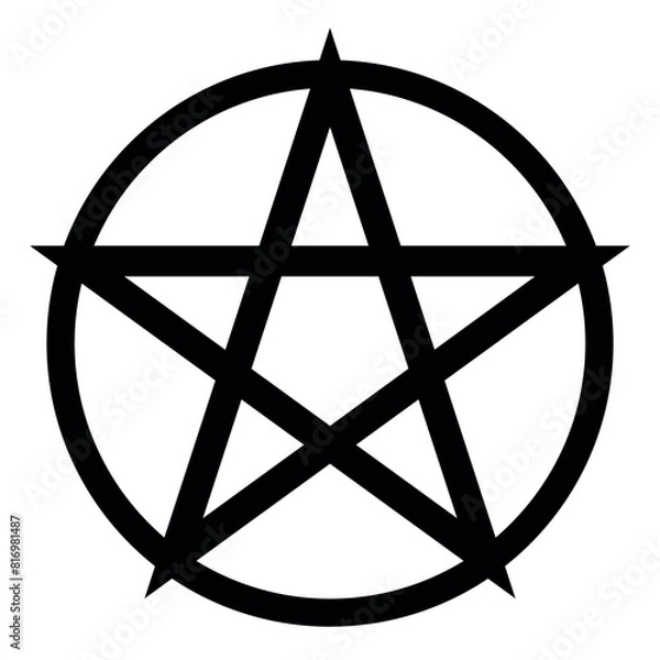 Fototapeta Pentacle symbol - vector illustration of simple five-pointed star in circle, isolated on white