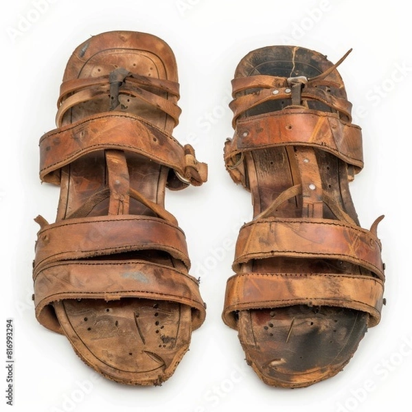 Obraz Pair of Roman sandals on white backdrop