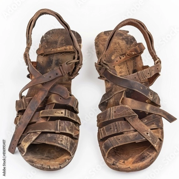 Obraz Pair of brown Roman sandals on a clean white background