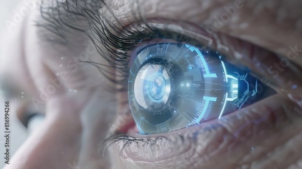Fototapeta Modern technology - eye ID concept. The future of identification lies in the intricate patterns of the human eye.