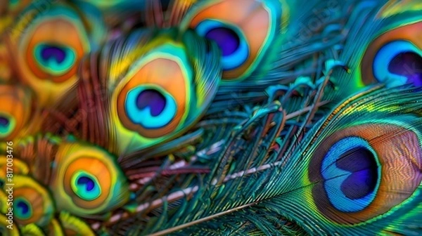 Fototapeta Vibrant Peacock Feathers with Intricate Patterns and Striking Colors