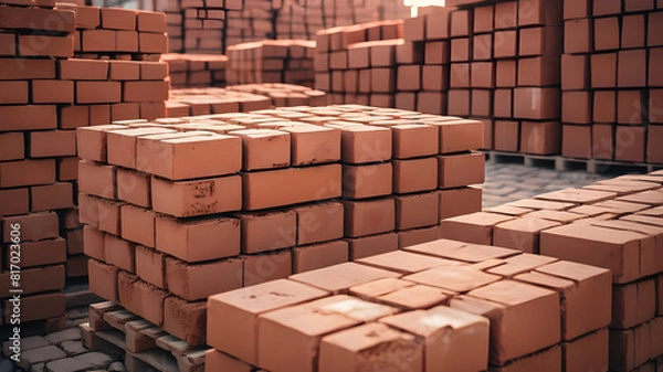 Fototapeta Bricks stacked for construction, Generative AI