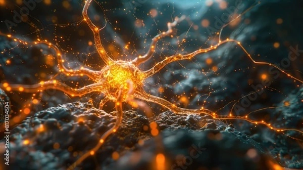 Fototapeta A 3D rendering of a neuron is the basic functional unit of the nervous system.

