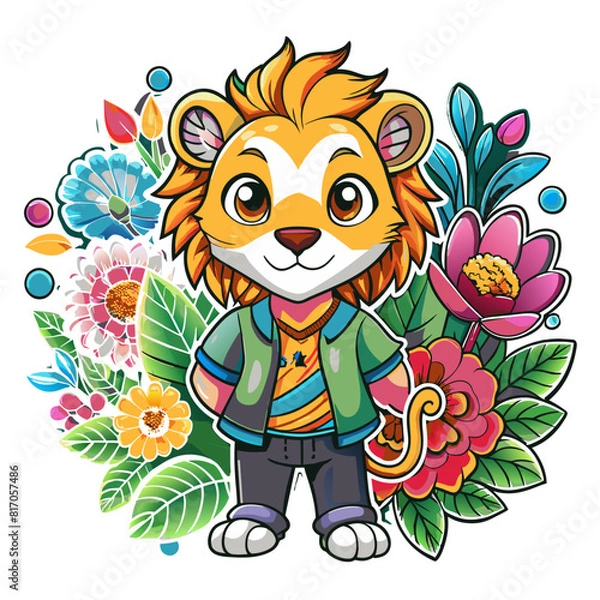 Fototapeta A detailed illustration vector of a cute lion sticker - Generative AI
