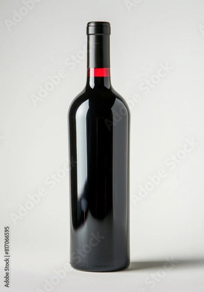 Obraz Isolated red wine bottle on off white background. Blank bottle with no label. Classic design with charcoal foil top.
