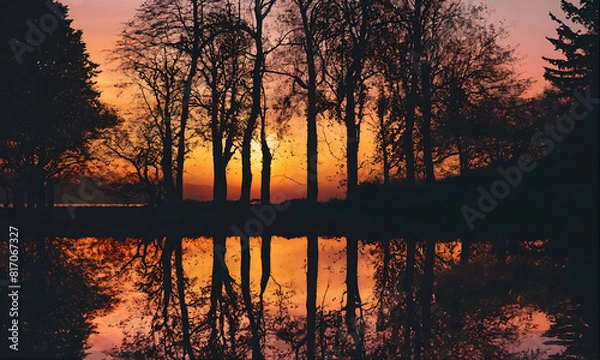 Fototapeta sunset over the lake