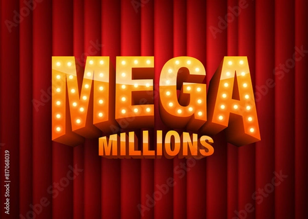 Fototapeta Mega Millions. Text with electric bulbs frame on red background. vector illustration