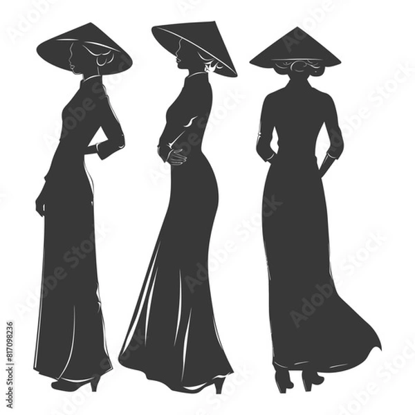 Fototapeta silhouette independent vietnamese women wearing ao dai black color only