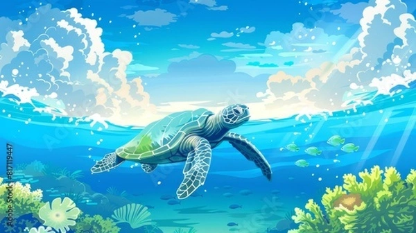 Obraz Turtle swimming in the ocean vector with copy space. world turtle day