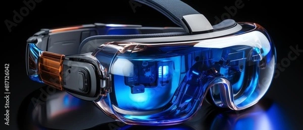 Fototapeta Virtual reality quantum interface, top view, immersive control system, electric blue and silver, digital binary as object, Analogous Color Scheme