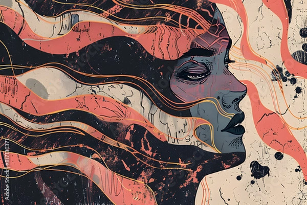 Fototapeta Self-Improvement Journey, Mental Wellbeing Illustration, Mental Health Wellness, Mindfulness and Growth, Self-Improvement Graphics