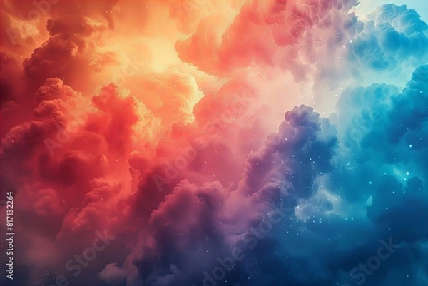 Fototapeta A close up of a colorful cloud filled sky with stars