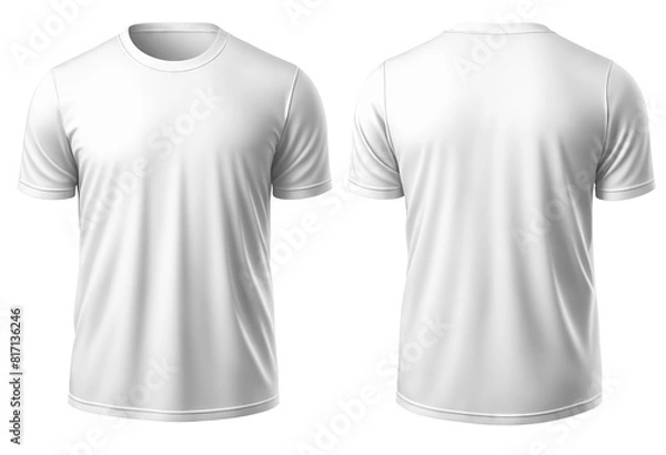 Fototapeta Set of white t-shirt round neck front, back view, png isolated background