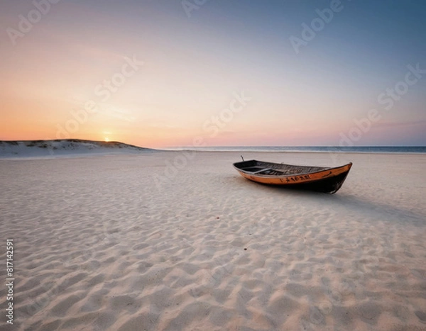 Obraz old abandoned boat on the beach at sunset