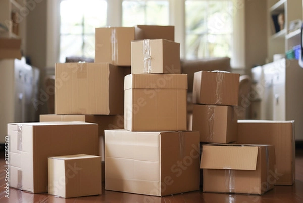 Fototapeta Cardboard boxes stacked