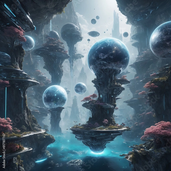 Fototapeta Explore the endless possibilities of the digital world with our AI-generated images. From futuristic metaverse landscapes to intricate data visualizations, our platform brings your digital technology 