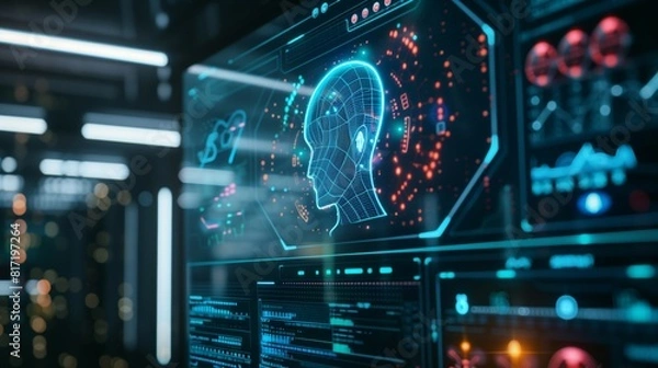 Fototapeta AI Power: Algorithm predicts trends, analyzes data with graphs on a screen.