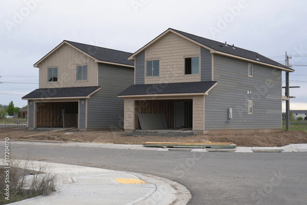 Obraz Duplex homes under construction in new residential area.