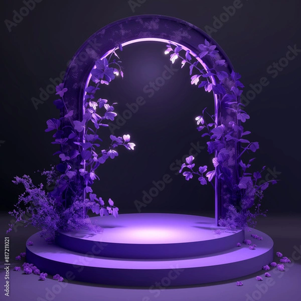 Fototapeta  Stunning 3D Display with Purple Podium Product Platform for Eye-Catching Backgrounds