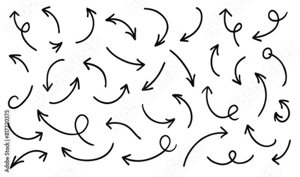 Obraz Adobe IllustratorThin curved arrows collection. Sketch arrows. Vector hand drawn arrows with curls, pointing different directions Artwork
