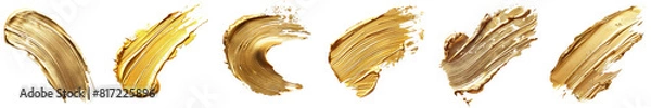 Fototapeta Golden paint brush strokes collection. Set of gold paint smear with glittering texture