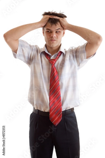 Obraz Gloomy man with hands on his head