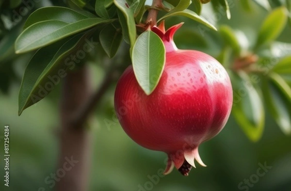 Fototapeta A pomegranate grows on a tree branch. Growing pomegranate