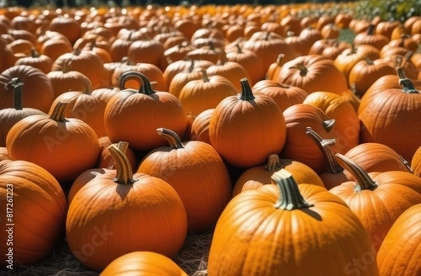 Fototapeta Field with many pumpkins of different sizes
