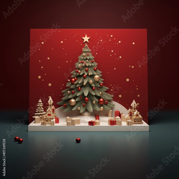 Obraz Christmas card template. Happy New year backdrop. Beautiful gift box.