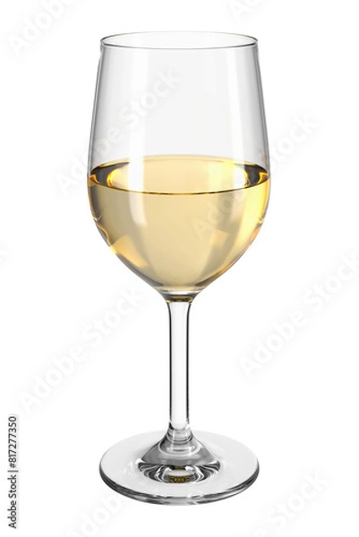 Fototapeta Glass with white wine on isolated transparent background. Bar theme. Alcoholic drink. 3d rendering.