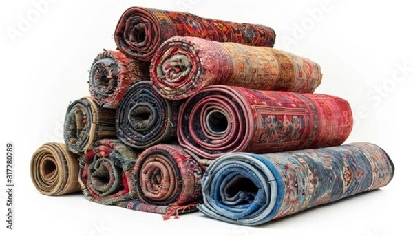 Fototapeta Image of different types of colorful rugs and carpets