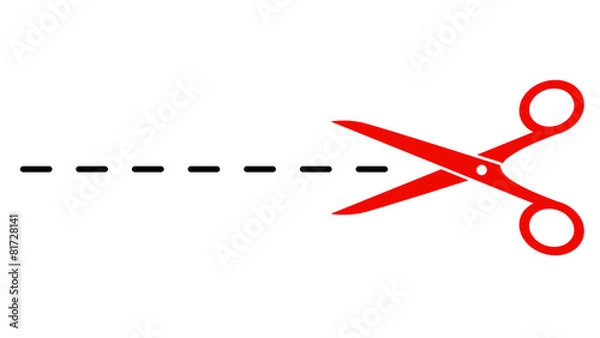 Obraz red scissors with dotted line