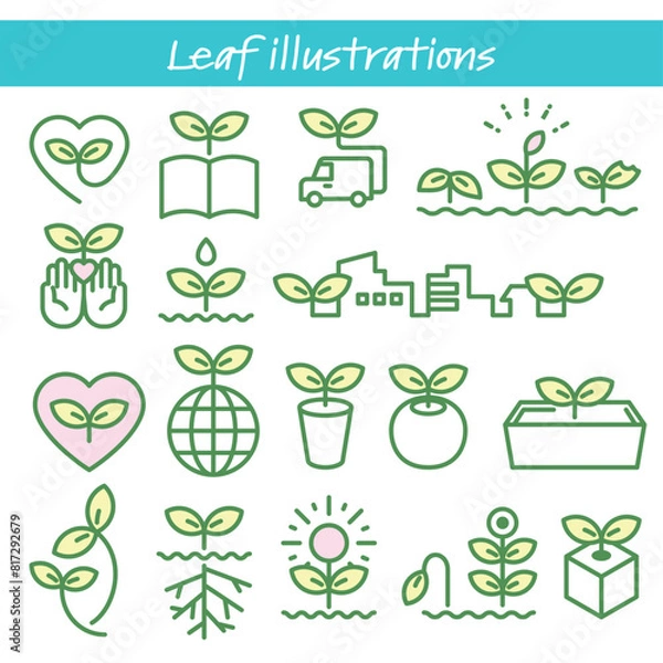 Obraz シンプルな葉っぱのイラストセット