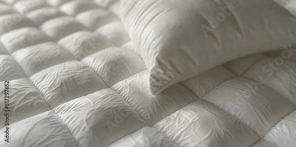 Obraz Close up of white folded duvet lying on the bed in background of a modern bedroom.