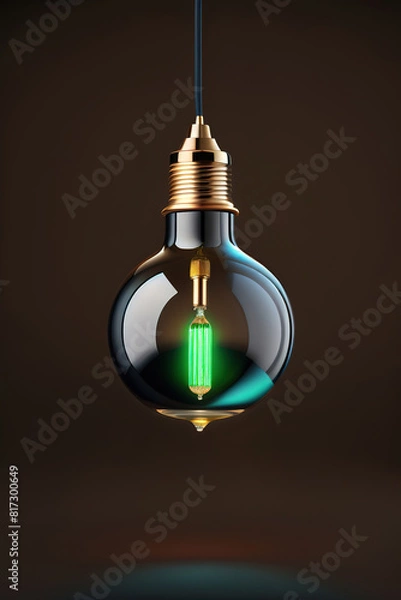 Fototapeta Light bulb hanging in the air, isolated on black background, Ai generated