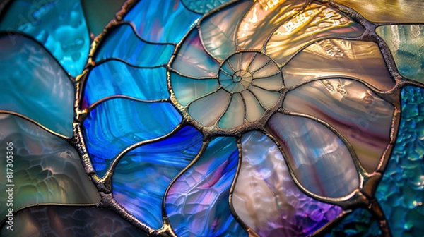 Obraz Stained glass surfaces in cool nautilus shell hues stained
