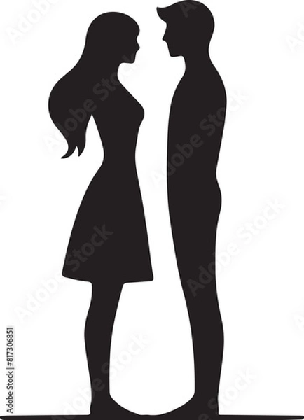 Fototapeta Couple silhouette set falling in love different poses isolated on white background